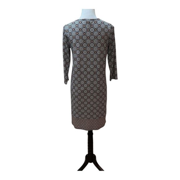 Geometric Print Dress Black White Peach Blue 3/4 Sleeve - Picture 4 of 8